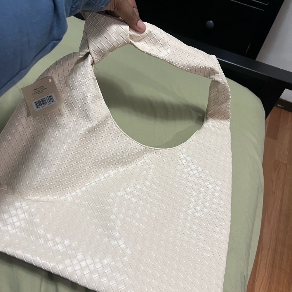 Cream Woven Shoulder Bag
